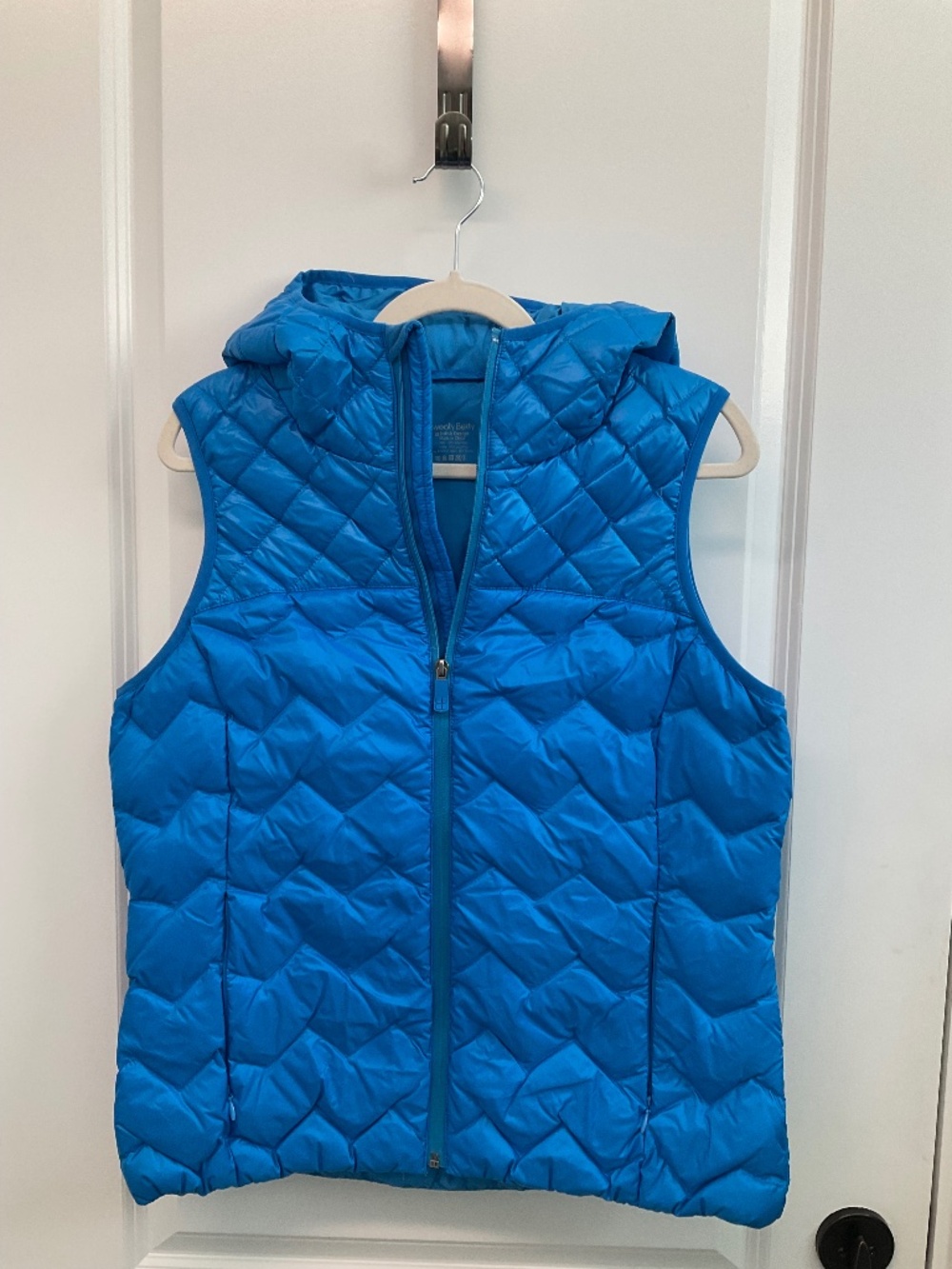 Sweaty Betty Hooded Puffer Vest *Chevron Diamond Quilted Down Electric Blue XL